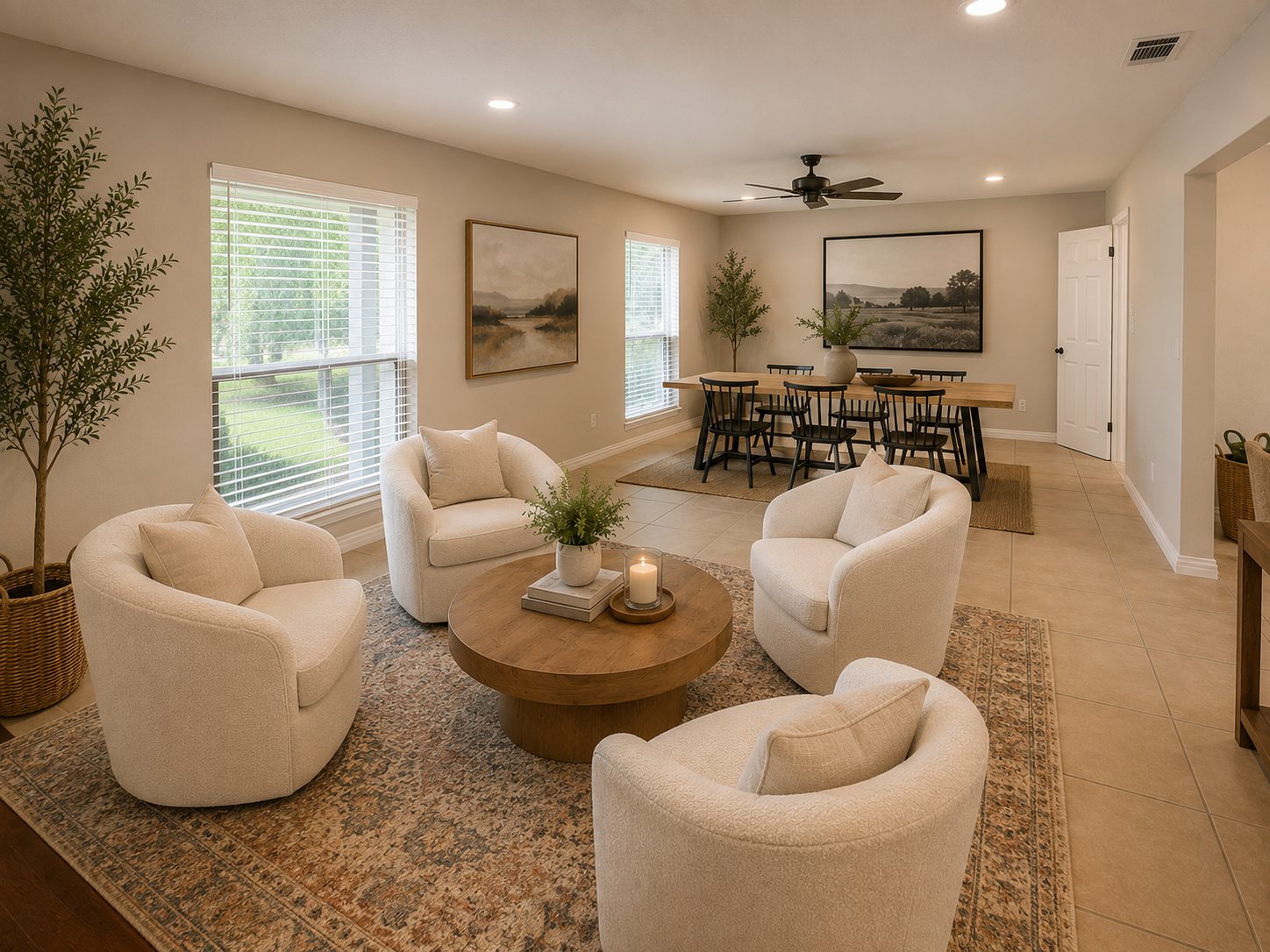 Living & dining · virtually staged at 2021 Sandy Trail