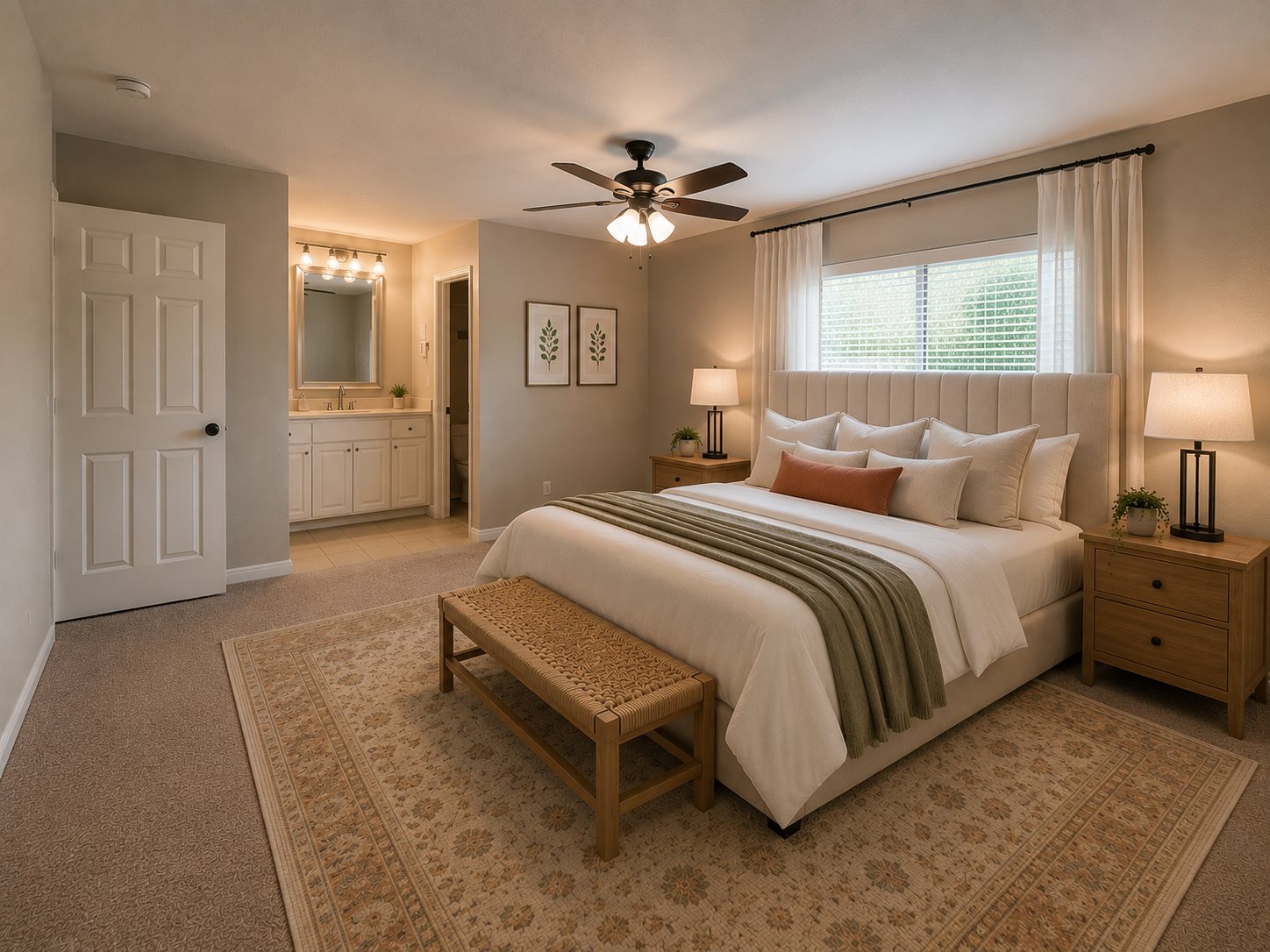 Primary bedroom & ensuite · virtually staged at 2021 Sandy Trail